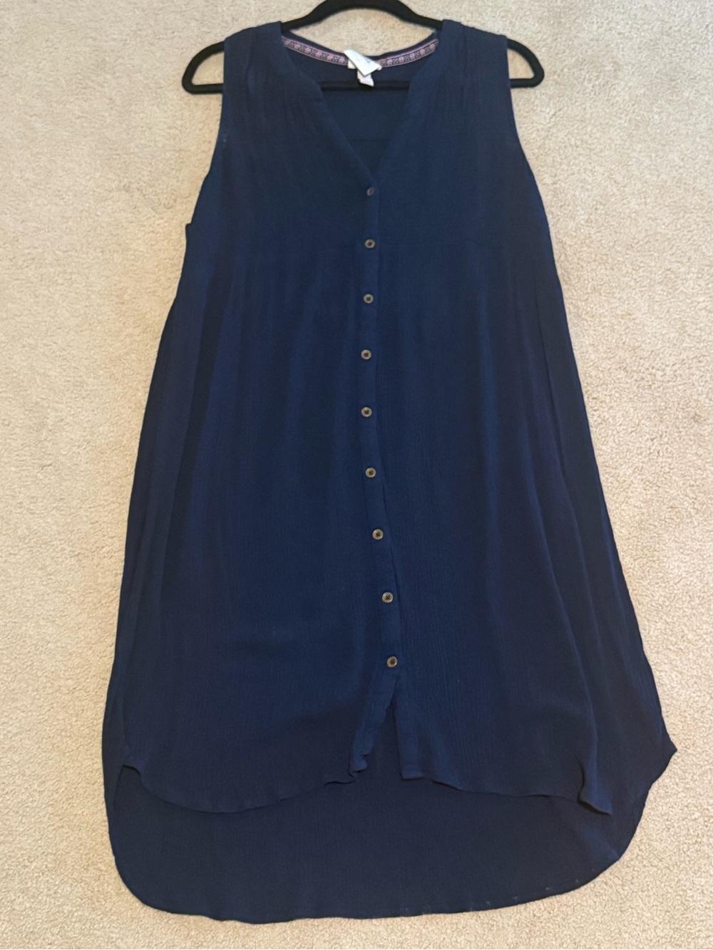 Knox Rose Navy Smocked Button Front Boho Midi Dress Size M